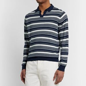 Peter Millar Silk Blend Knit Polo - Navy Stripes